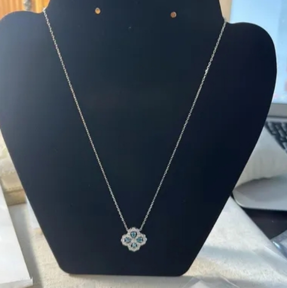 S925 Sterling Silver Blue Clover Necklace